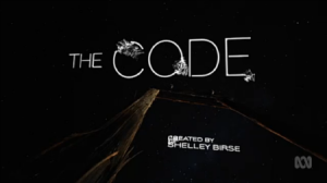 A shot of the introductory title of The Code.